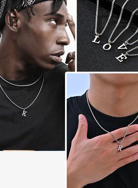 Vnox Simple A-Z Letter Necklace for Men, Waterproof Stainles