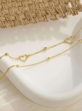 2Pcs Layered Bracelets for Women Dainty 14k Gold Plated Wate