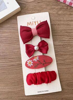4PCS Cute Christmas Red Hair Pins  Years Barrettes Bows Hair