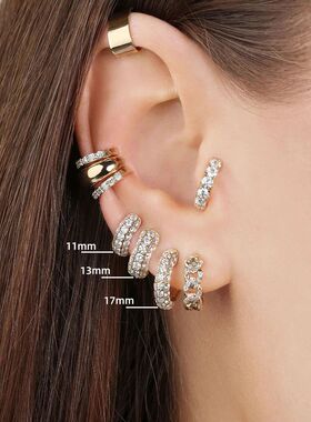 Gold Plated Huggie Earrings with CZ Zircon Thin Ear Hoops Ca