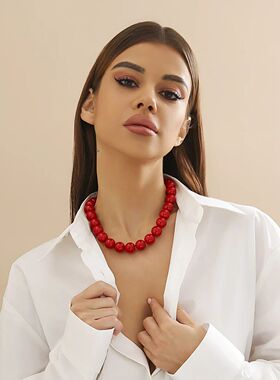 Salircon Gothic Simple Acrylic Red\\Black Big Ball Bead Chai