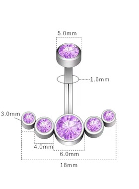 Platform Stainless Steel Diamond Navel Ring Inner Teeth 5 Dr