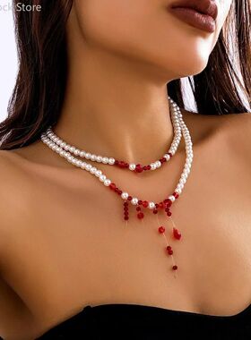 Necklace Dripping Blood Imitation Pearls Womens Necklace Hal