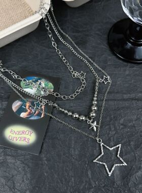 3Pcs/Set Vintage Silver Color Star OT Buckle Pendant Choker