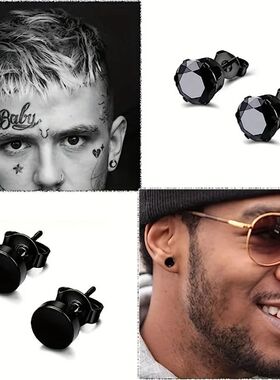 4-14 Pairs Earrings For Men, Black Earrings Mens Earrings, S
