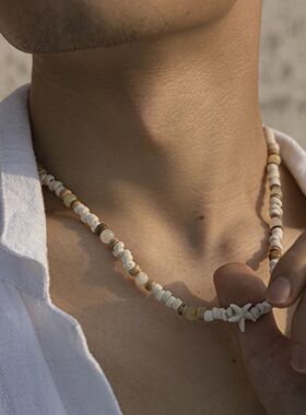 KunJoe Summer Coconut-husk Wood Beads Starfish Choker Neckla