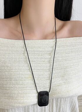 Metal Square Pendant Necklace for Women Girls Simple Long Sw
