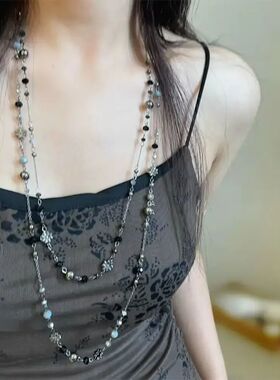 Bohemian Double-layer Flower Necklace Long Beaded Sweater Ch