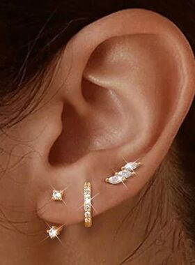 3PCS Stainless Steel Gold Color Circle Hoop Earrings Set for