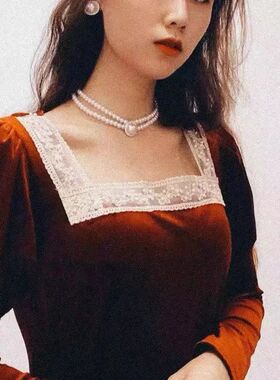 Women Elegant Pearl Double Layers Necklace Earrings Exquisit