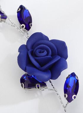 ndy Wedding Headpiece Blue Flower Rhinestone Headband for Br