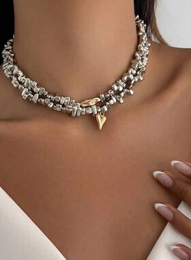 Salircon 2Pcs/set HipHop Irregular CCB Beads Chain Necklace