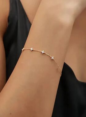 925 Silver Plated Four-leaf Flower Zircon Chain Necklace for
