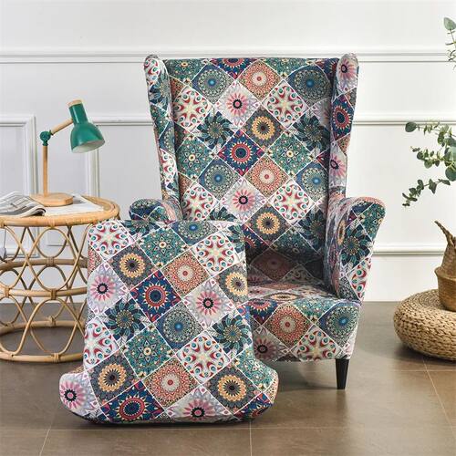Bohemia Style Wing Chair Cover Stretch Spandex Armchair Cove - 图2