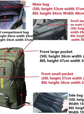 80L 50L Men's Outdoor Backpack Climbing Travel Rucksack Spor