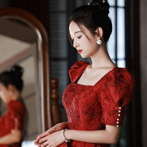 新娘敬酒服2025新款高端轻奢小众小个子中长款平时可穿订婚连衣裙 - 图2