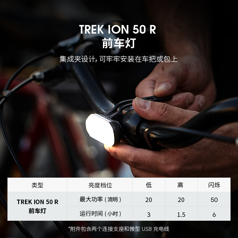 TREK崔克Ion 50 R Flare R自行车充电防水LED日夜骑行前后车灯-图0