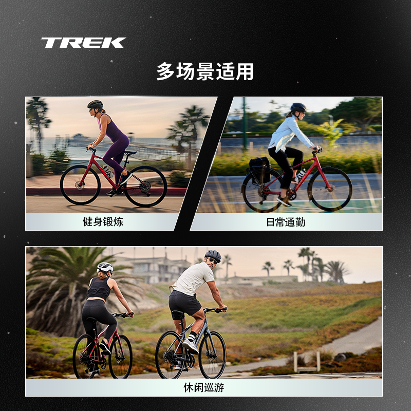 TREK崔克FX 2轻量化液压碟刹内走线通勤健身休闲平把公路自行车