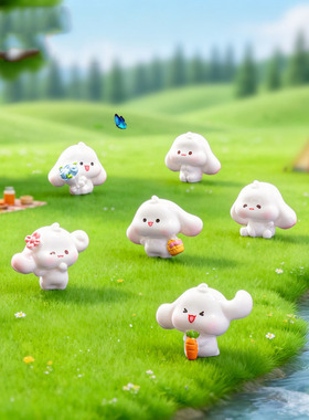 微景观可爱春游花篮小兔公仔萌粒 园艺造景diy装饰品迷你桌面摆件