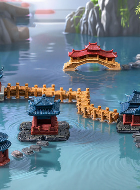 微景观创意亭台楼阁假山中式园艺造景 DIY装饰品迷你桌面树脂摆件