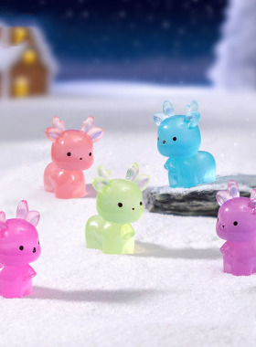 微景观夜光可爱圣诞鹿公仔 雪地造景diy装饰品迷你桌面树脂小摆件