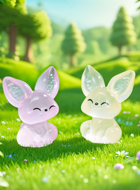 跨境夜光耳廓狐萌粒公仔园艺造景 DIY装饰品迷你桌面树脂小摆件