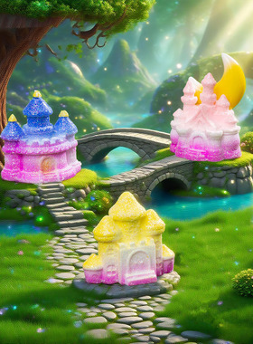 微景观简约创意闪亮童话小城堡园艺造景 DIY装饰品迷你树脂小摆件