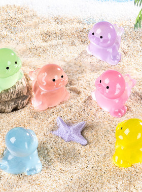 微景观简约创意可爱卡通动物夜光海狮DIY装饰品迷你树脂小摆件