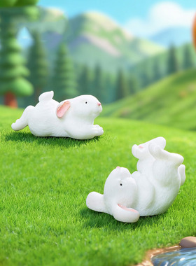 微景观可爱风白色兔子树脂工艺品