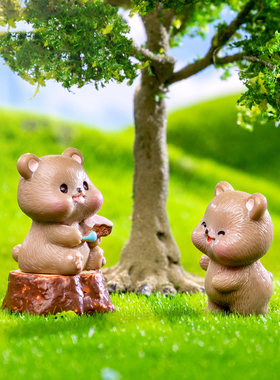 微景观树脂工艺品创意可爱野营小棕熊公仔园艺DIY装饰品桌面摆件