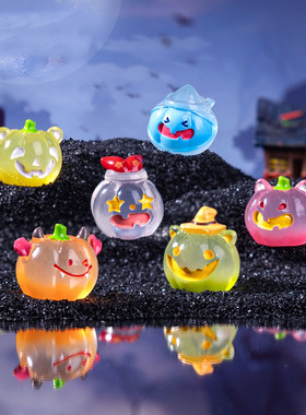跨境微景观创意夜光万圣节小南瓜萌粒 DIY装饰品迷你树脂小摆件