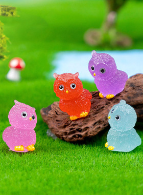 跨境微景观夜光萌萌猫头鹰公仔园艺造景 DIY装饰品迷你树脂小摆件