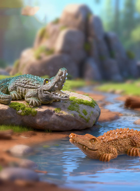 跨境新品微景观创意写实动物小鳄鱼 DIY装饰品迷你桌面树脂小摆件