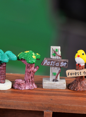 微景观创意树脂桌面站牌小摆件装饰品卡通可爱造景四款树桩指路牌