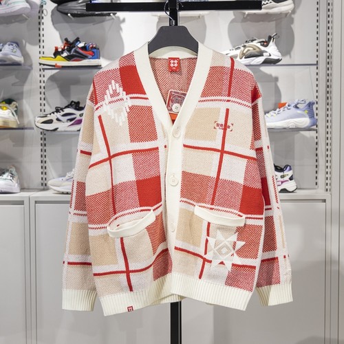 李宁开衫毛衣男子2025春季新款日进斗金宽松保暖编织衫AMBV029 - 图1