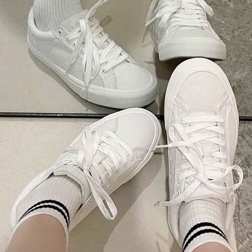 朋蛇 白色easy帆布拼接翻毛皮减震耐磨百搭运动休闲男女ins滑板鞋 - 图1