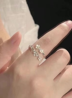 超温柔山茶花戒指女ins小众设计冷淡风开口可调节食指戒指环