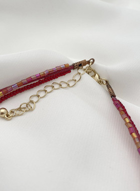 玻璃麻绳米珠女多层锁骨链小众