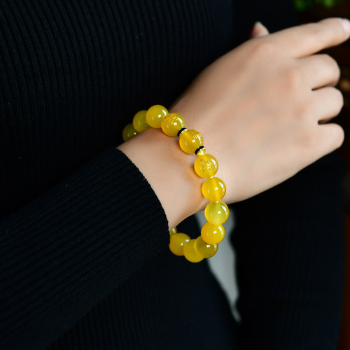 五行属土的饰品缺土补土水晶黄玛瑙手链麒麟手串男女款坤为地 - 图3