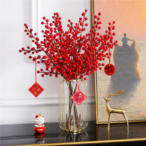 Year of Lunar New Year Flower Red Fat Caiguo emulated floral winter green Candido Flower Flower Arrangement Furnishing Living Room for Spring Festival Decorative Floral Swing Piece