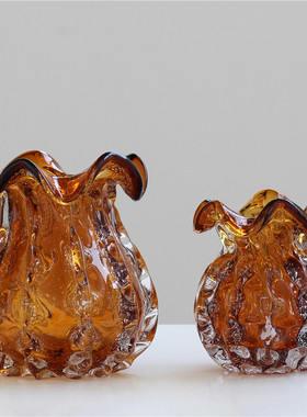 现重工琥珀色气泡琉璃钱袋子花摆件家居客厅水培样板间软装花器