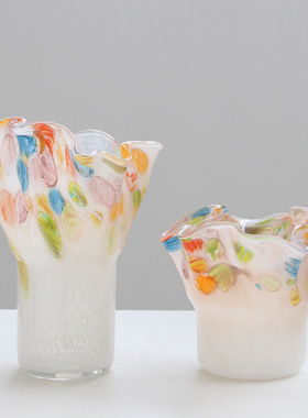 法式中古敞口不规则渐变玻璃插花瓶摆件家居客厅餐桌玄关创意