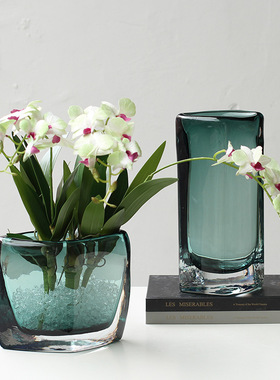 SoftHome现代简约厚重扁形烟灰方口花瓶房客厅酒店软装几何摆件