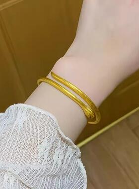 新款灵蛇手镯女本命年生肖蛇金镯子黄金包银蛇形镀金手环送女朋友