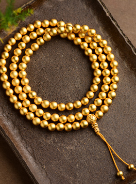 蛇年沙金古法金六字箴言108颗佛珠念珠项链手链串毛衣链新年战袍