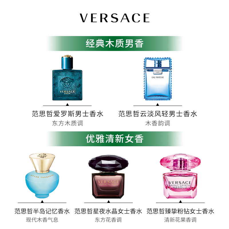Versace范思哲同名男士/晶钻/粉钻香水小样5ml无喷头官方旗舰店