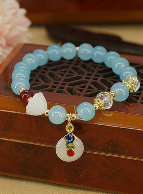 唯德夜宴新款仿白玉如意平安扣手链气质学生手古风古韵手串