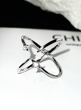 星星的轨迹开口戒指浪漫梦幻定情海蓝锆正反两戴双面