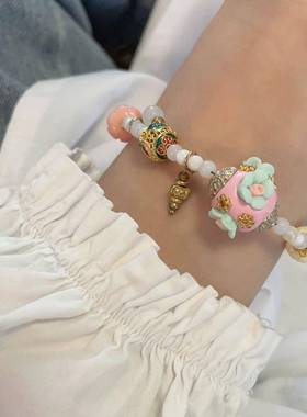 中式复古民族风手链女2023年秋冬新款天然石串珠手绳配饰古着手饰