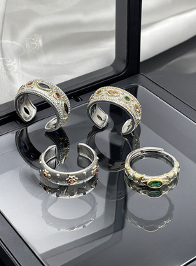 辣椒派宝石戒指小众设计轻奢复古高级感开口食指戒情侣指环